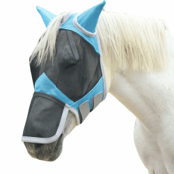 🐎 Gallopoff Fliegenmaske Pferd - Atmungsaktives Mesh Hellblau Pony 🐴