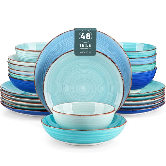 Geschirrset 12 Personen, vancasso Bonita 48tlg Tafelservice Steingut 🍽️