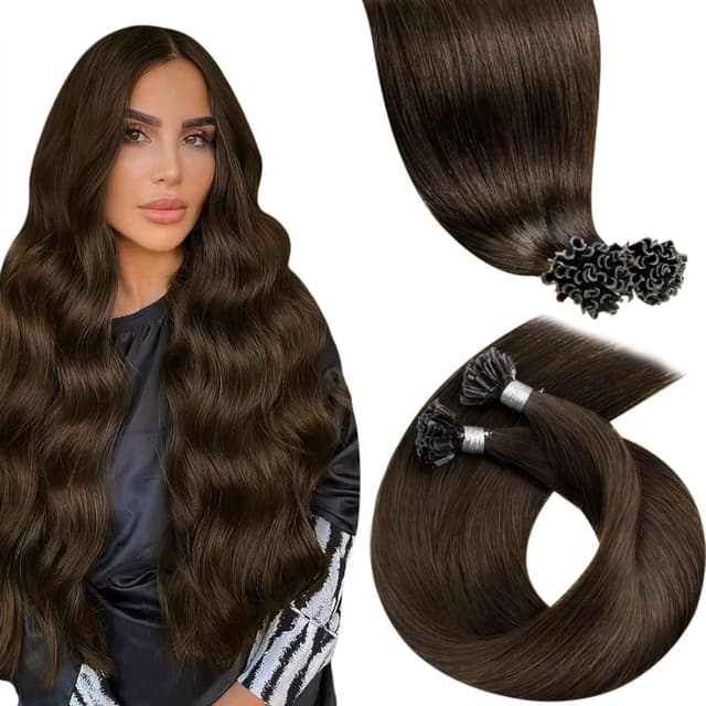 LaaVoo Extensions Echthaar Bondings 45 cm Echthaar Extensions Mit Keratin Bondings Braun U tips Extensions Echthaar Keratin Bondings Pre Bonded #4 1g/s 100G 100s 45 cm-100g 1-30 U Tip#4
