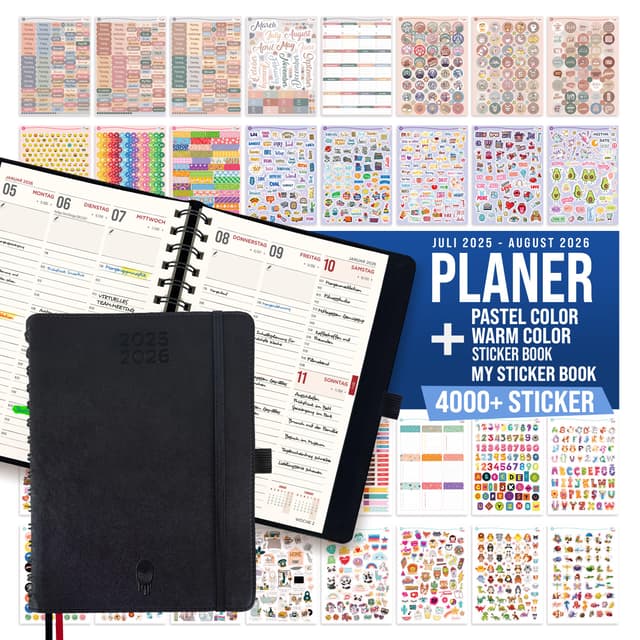 📅 Mega Kalender Sticker 2025 2026 - 14-Monate-Terminplaner A5 mit 30-Minuten-Intervallen