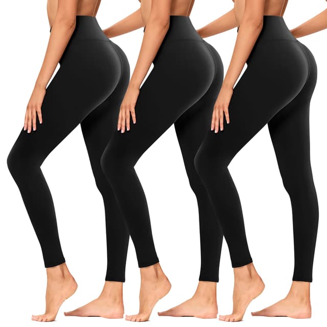 TNNZEET High Waist Leggings Damen Elastische Leggins Weiche Sporthose für Sport Gym L-XL Schwarz/Schwarz/Schwarz 😍👖