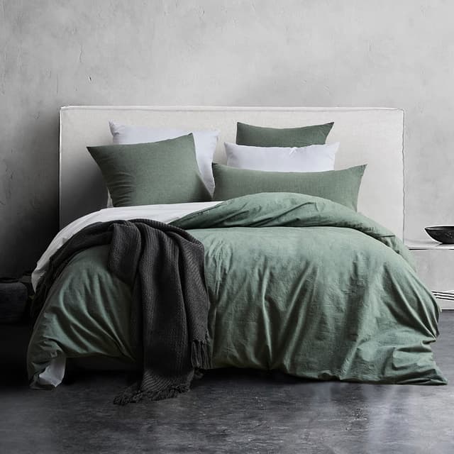 SOULFUL Bettwäsche 135x200 Baumwolle | Salbei Grün | Stone Washed Look 🌿