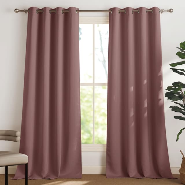 🌟 PONY DANCE Wohnzimmer Gardinen Blickdicht Ösenvorhang 2er Set Altrosa H245 x B140 cm
