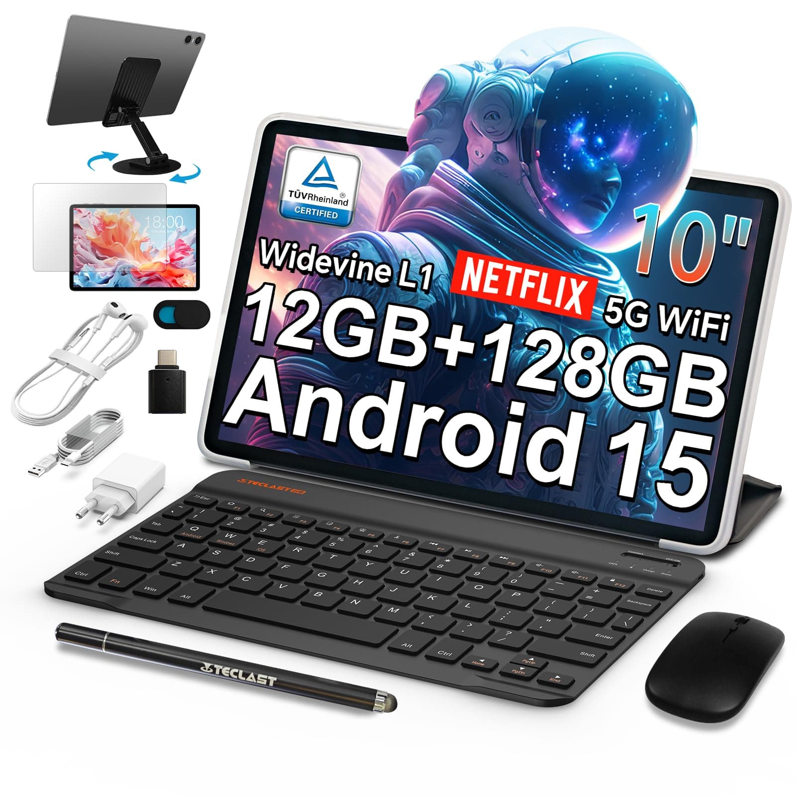 TECLAST P30T Android-15-Tablet 10 Zoll Tablets mit Tastatur 10-Teiliges Set