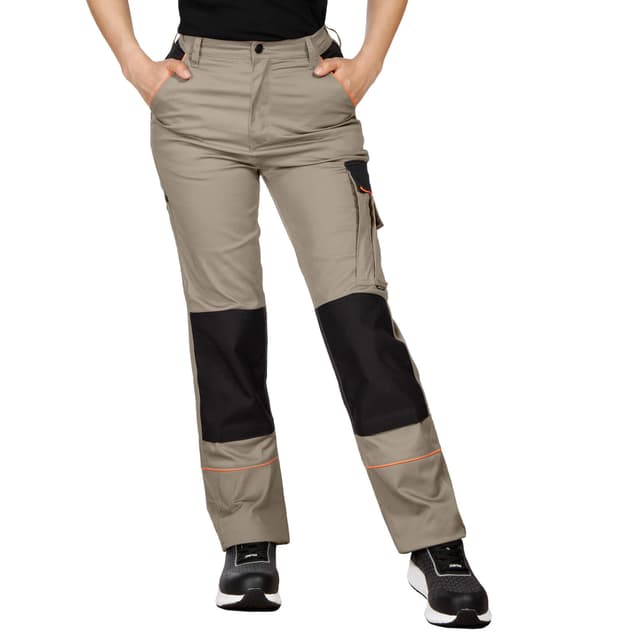 Bella Arbeitshose Damen Cargohose Damen Mit Stretch, Elastischem Bund, 2 Vordertaschen, Cargotasche, 2 Gesäßtaschen, Werkzeugtasche, Knieverstärkung, Cordura-Verstärkungen 50 Khaki