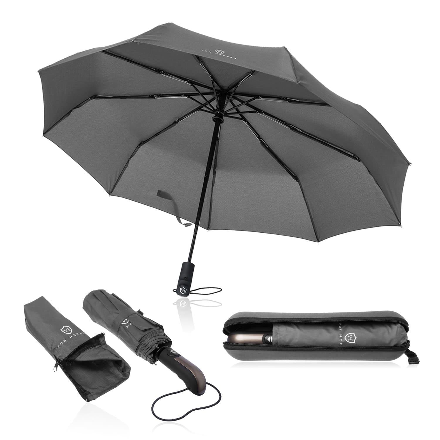 VON HEESEN Sturmfester Regenschirm 🌂 - inkl. Schirm-Tasche & Reise-Etui