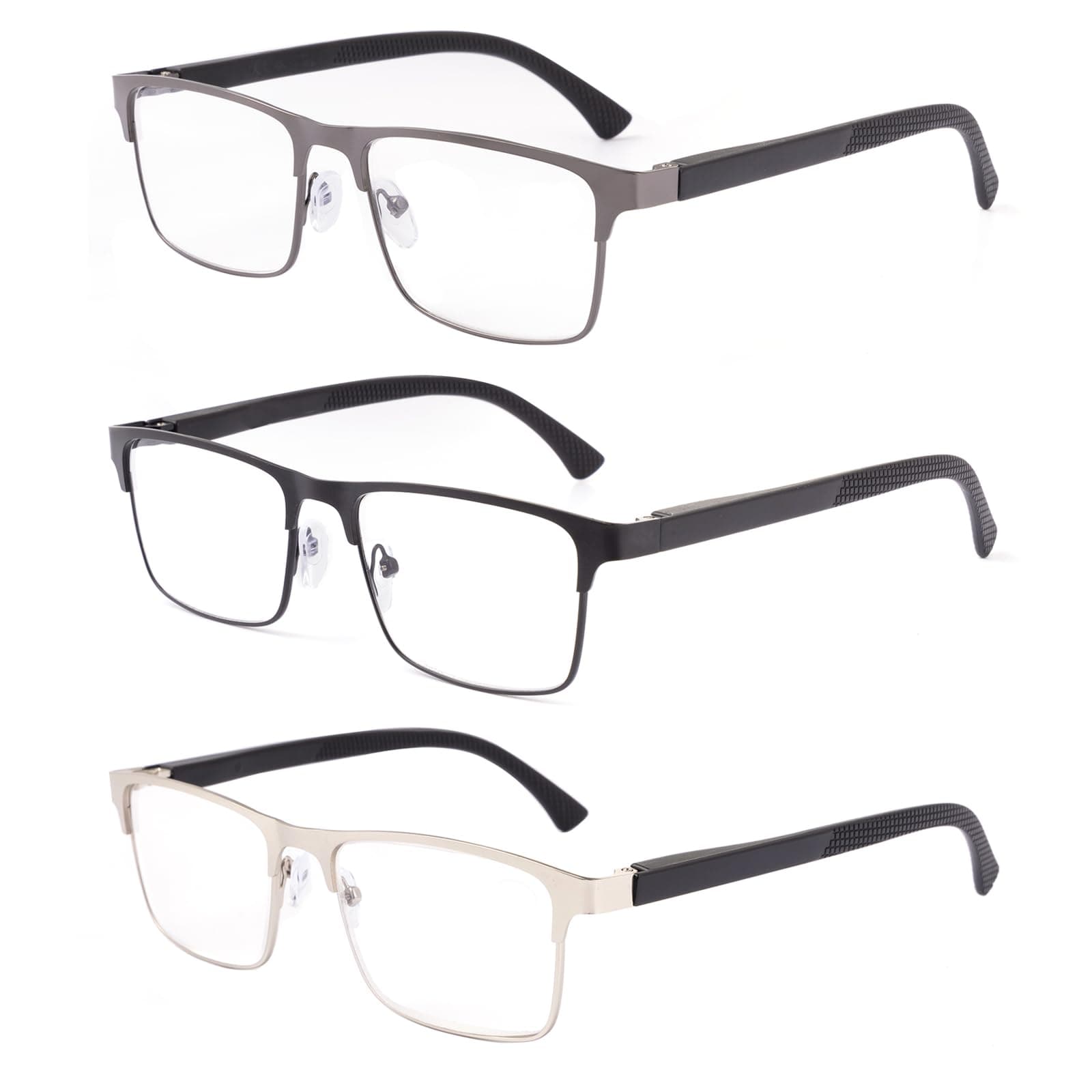 OKH 3er Pack Lesebrille Herren 😎 Blaulichtblockierende Federscharniere Lesebrille Metall Computer Anti Glare Lesebrillen Grau+Schwarz+Silber 2.5x 😎 Grau+Schwarz+Silber 2.5x