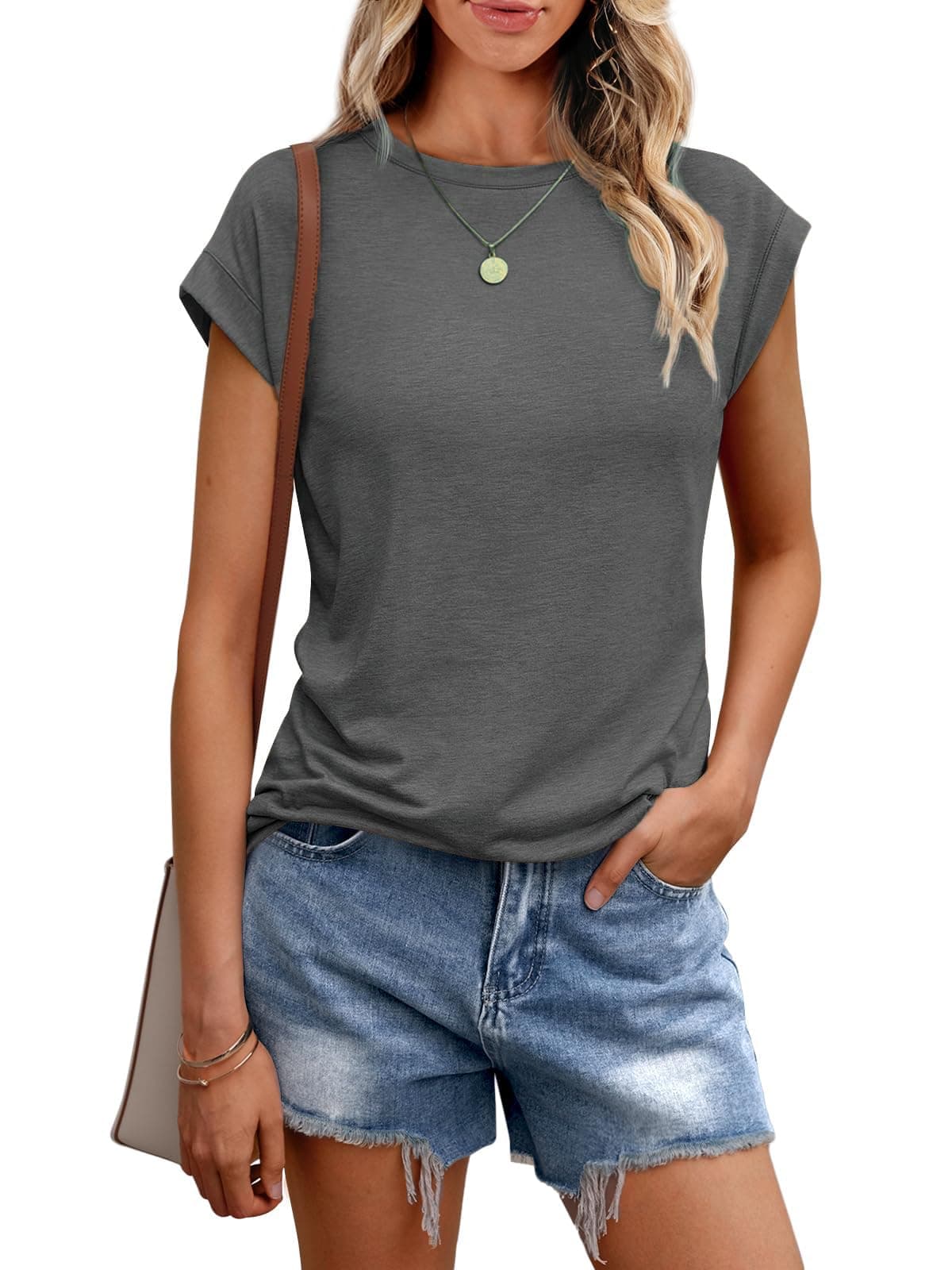Cuptacc Tshirt Damen Tops Sommer Rundhals Oberteile Damen Elegant Basic Bluse Kurzarm Tank Top Business Outfit Darkgray M 🌟