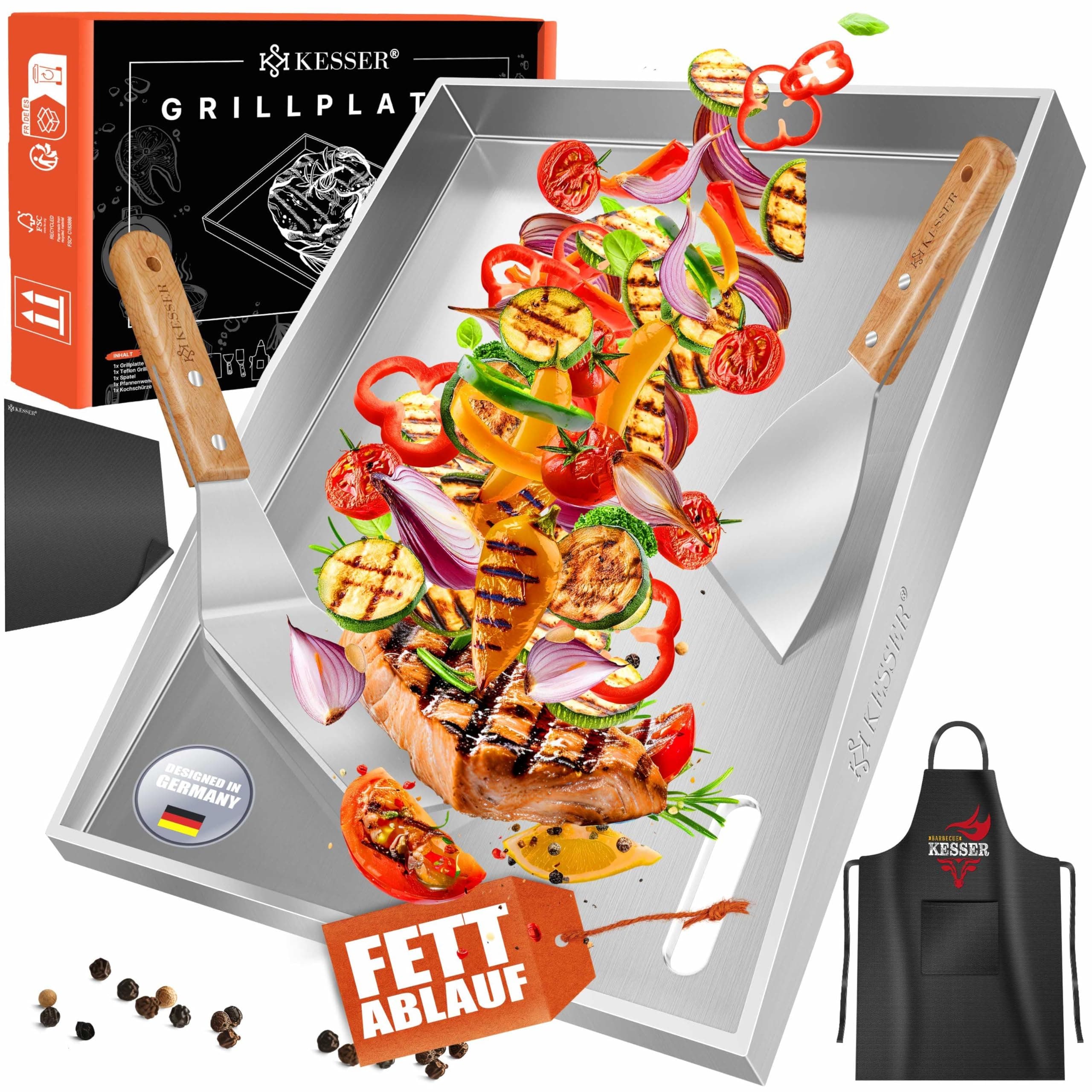 🔥 KESSER® Grillplatte Plancha Edelstahl 40x30x4cm 🔥