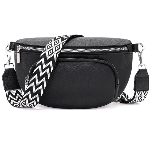 👜 Rorimyth Bauchtasche Damen Schwarz Umhängetasche Damen Klein Handtasche Damen Crossbody Bag Damen Gürteltasche Damen 🛍️