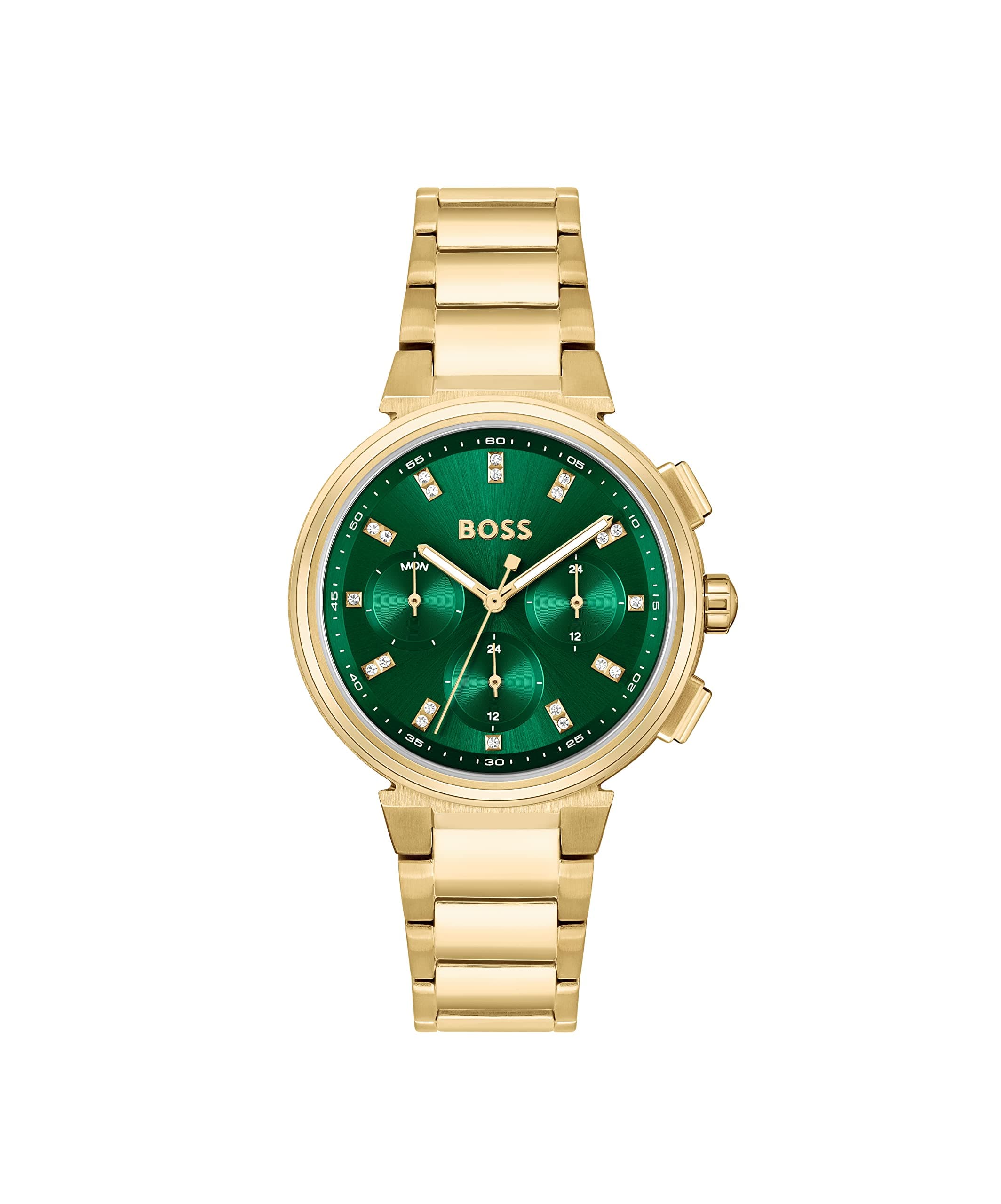 🌟 BOSS Multi Zifferblatt Quarz Uhr für Damen Kollektion ONE mit Goldfarben Edelstahlarmband - 1502679 🌟