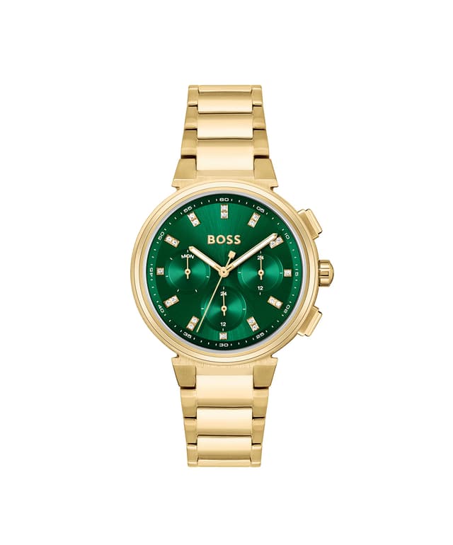 🌟 BOSS Multi Zifferblatt Quarz Uhr für Damen Kollektion ONE mit Goldfarben Edelstahlarmband - 1502679 🌟