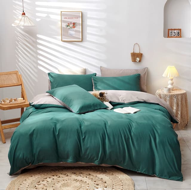 🌿🌟 Super Angebot! Dunkelgrüne Damier Bettwäsche 220×240cm Set 🌟🛏️