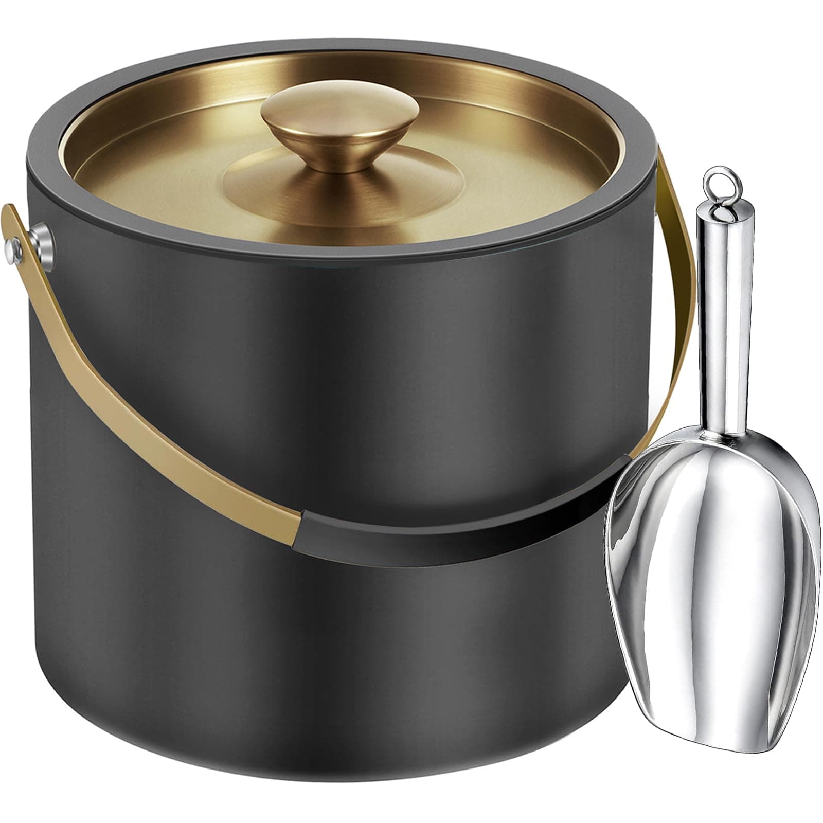 🍹🎉 3.2L Moderner isolierter Eiskübel mit Silikondeckel, Schaufel, Sieb aus Edelstahl 🎁