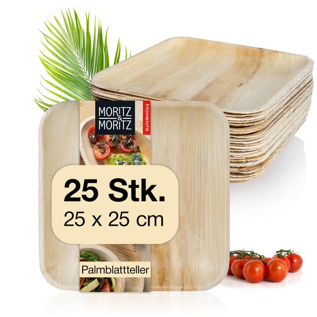 🌿 Moritz & Moritz Palmblatt Teller eckig 25 x 25 cm - 25er Set 🌿