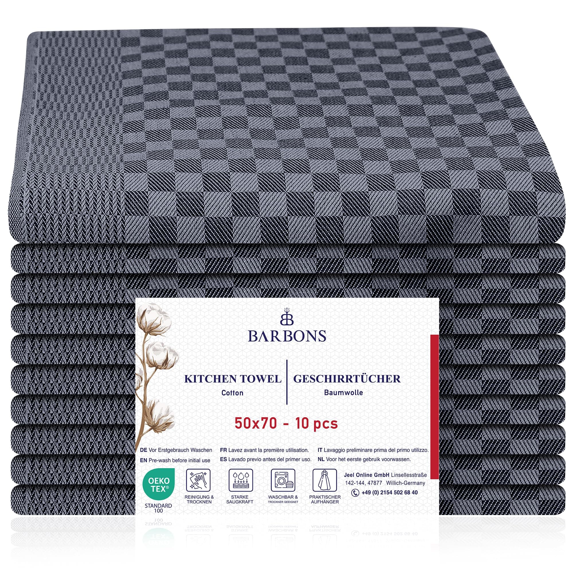 BARBONS 10er Geschirrtücher Baumwolle 50x70cm - 240 g/m² Anthrazit