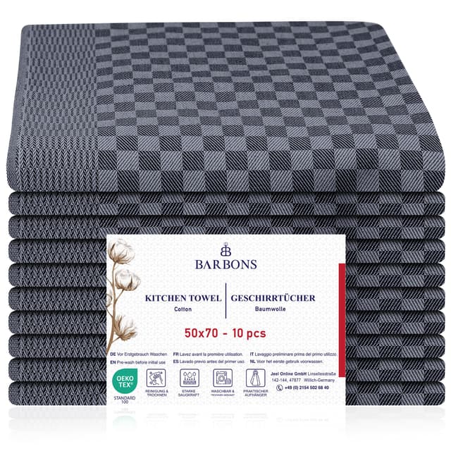 BARBONS 10er Geschirrtücher Baumwolle 50x70cm - 240 g/m² Anthrazit