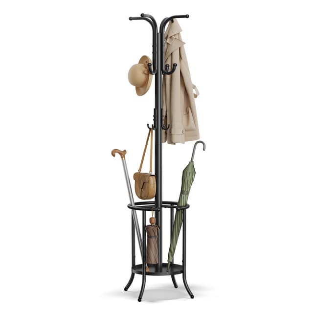 🌂 SONGMICS Garderobenständer mit Regenschirmständer 12 Haken 175 cm hoch tintenschwarz RCR011B01