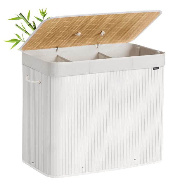 🧺 SONGMICS Wäschekorb mit Deckel, 3 Fächer, 170 Liter, Wäschesammler aus Bambus 🎍