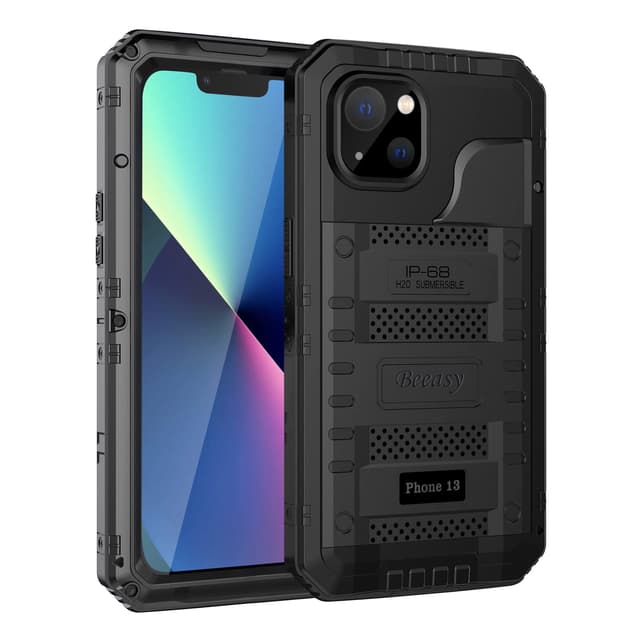 Beeasy für iPhone 13 Wasserdicht Outdoor Hülle (6,1"), Stoßfest Panzerhülle Militär 360 Grad Schutzhülle mit Displayschutz, Robust Metall Heavy Duty Handyhülle iPhone 13 Case, Schwarz iPhone 13 Schwarz