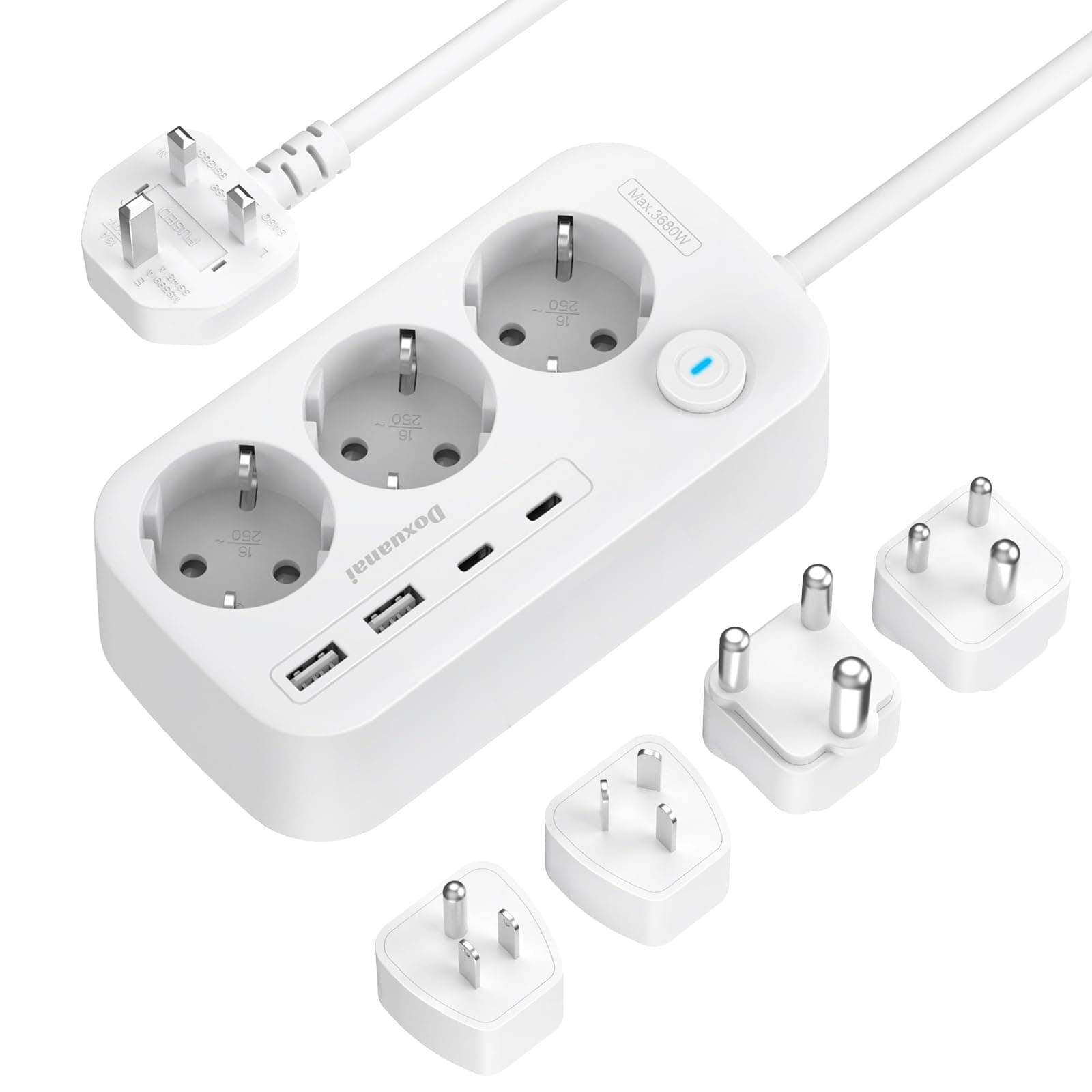 🌍🔌 Reiseadapter Weltweit, 3-fach Steckdosenleiste mit 4 USB 📱💡