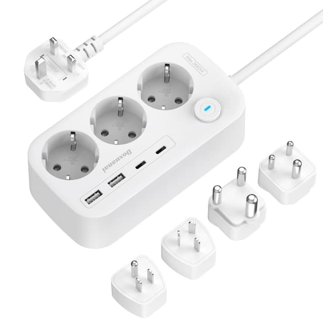 🌍🔌 Reiseadapter Weltweit, 3-fach Steckdosenleiste mit 4 USB 📱💡