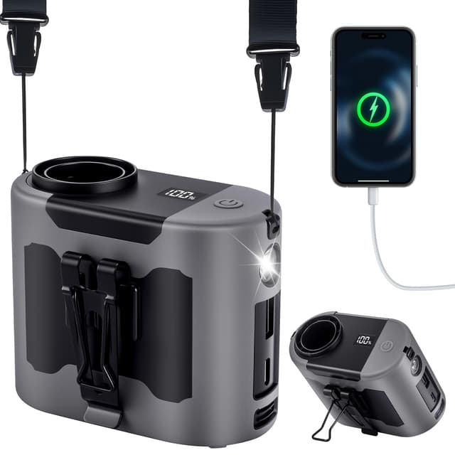 POPERFUN Taillen Ventilator 14800mAh 40H 🌀 Tragbarer Ventilator Wiederaufladbar 🌬️ 5 Geschwindigkeiten 16000U/min mit LED-Beleuchtung Clip Ventilator 🌟