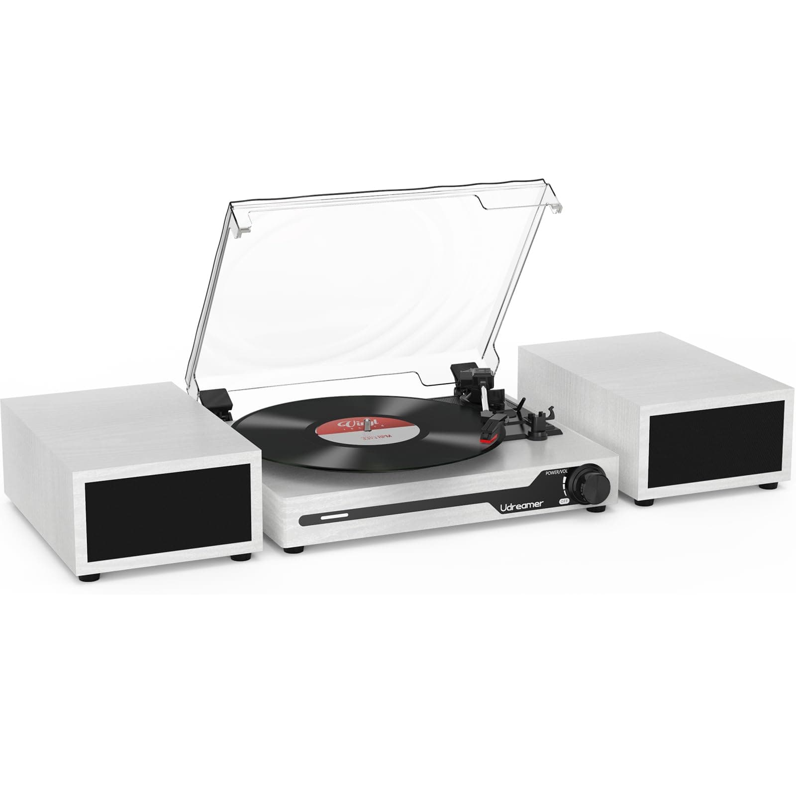 Udreamer Plattenspieler mit 2 Dual-Stereo-Lautsprechern, Vintage Plattenspieler Bluetooth 5.3 - Weiß 🎶