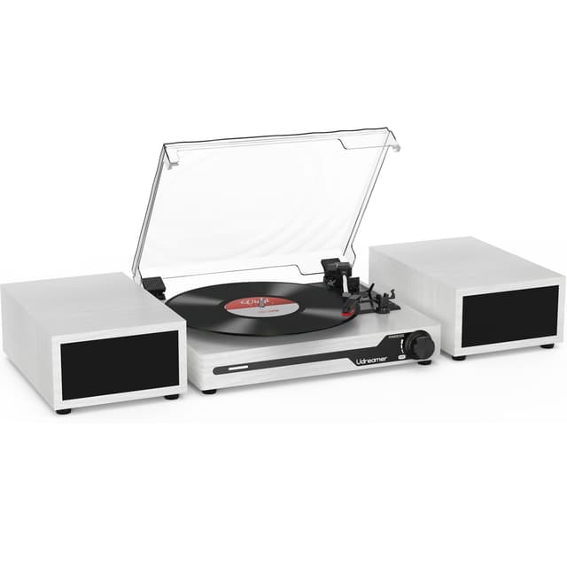 Udreamer Plattenspieler mit 2 Dual-Stereo-Lautsprechern, Vintage Plattenspieler Bluetooth 5.3 - Weiß 🎶
