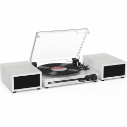 Udreamer Plattenspieler mit 2 Dual-Stereo-Lautsprechern, Vintage Plattenspieler Bluetooth 5.3 - Weiß 🎶