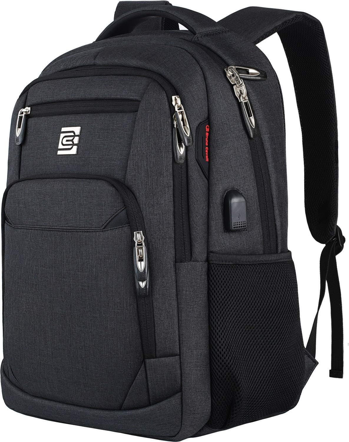 🎒 Marcello Rucksack Herren 17,3 Zoll Schwarz mit USB-Ladeanschluss