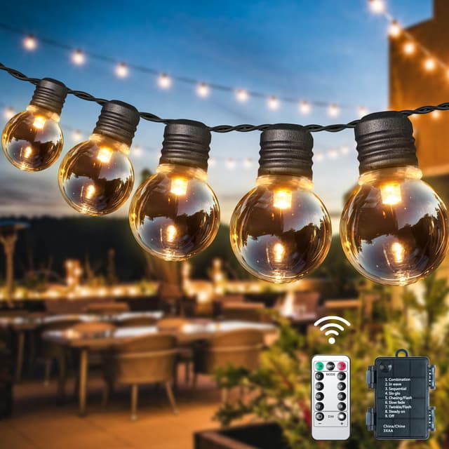 🌟 Aurogeek Lichterkette Außen Batterie - G30 9m 20 LED Glühbirnen Outdoor Lichterketten Warmweiß 🌟