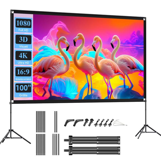 🎬 VISULAPEX 100” Beamer Leinwand mit Stativ - 16:9 4K HD Projektor Leinwand Tragbar 🌟
