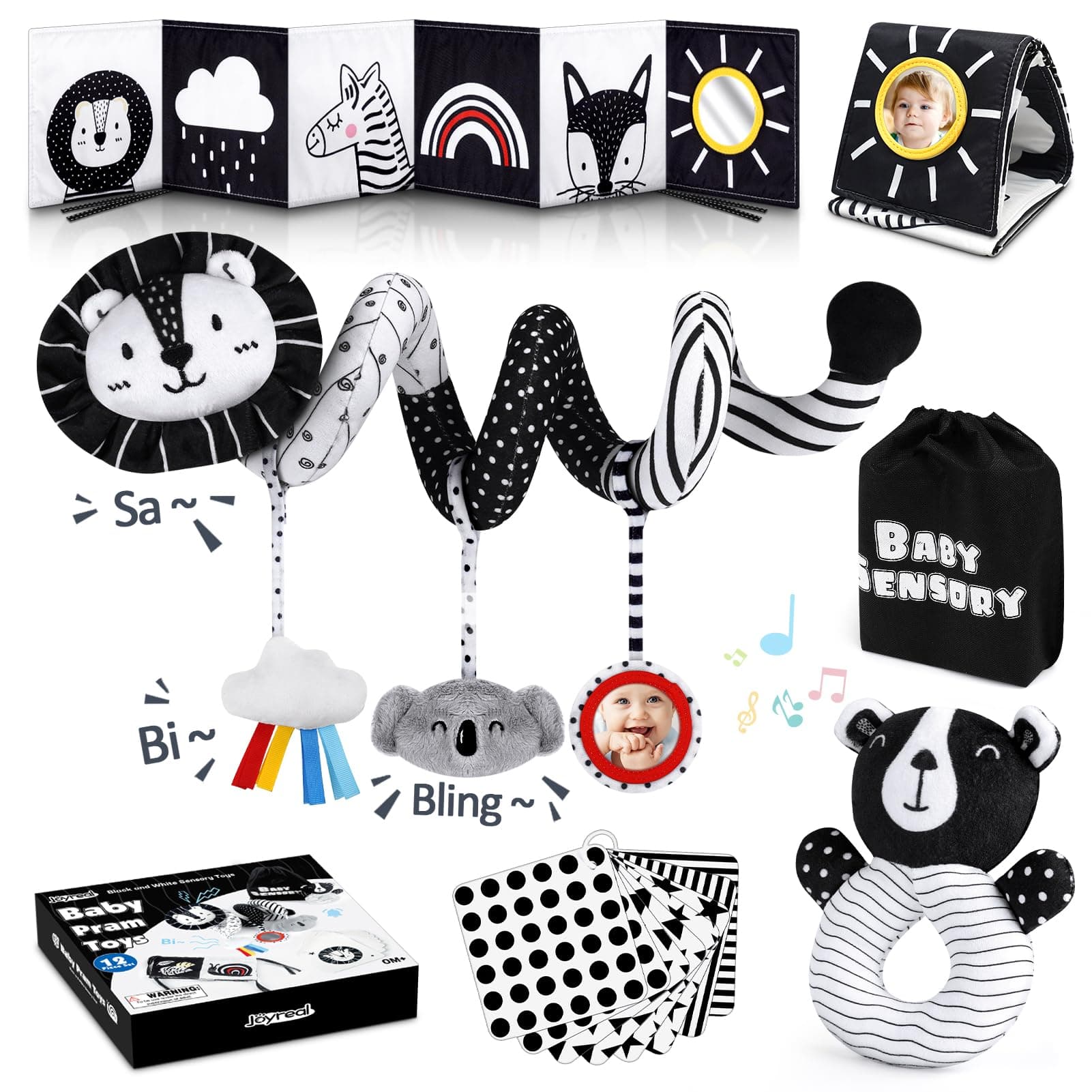 👶🌈 Joyreal Kinderwagen Spielzeug - Schwarz Weiss Spielzeug Baby Stoffbuch