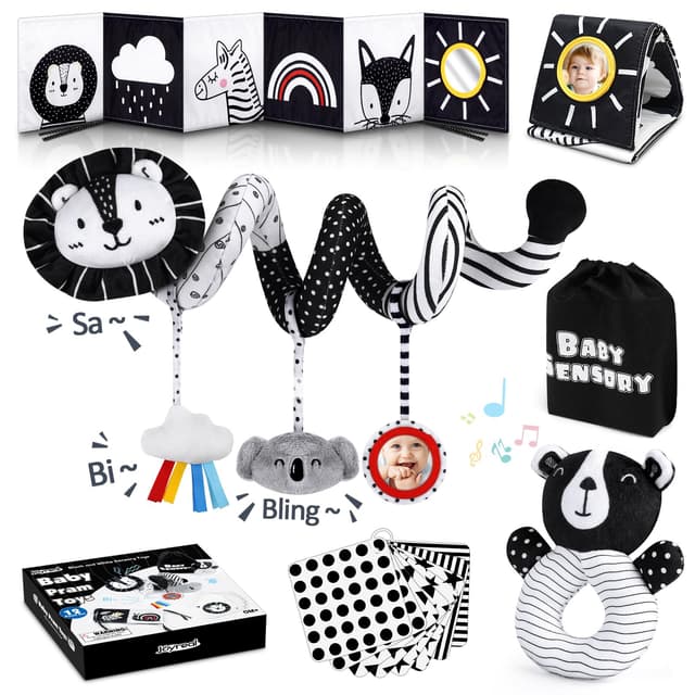 👶🌈 Joyreal Kinderwagen Spielzeug - Schwarz Weiss Spielzeug Baby Stoffbuch