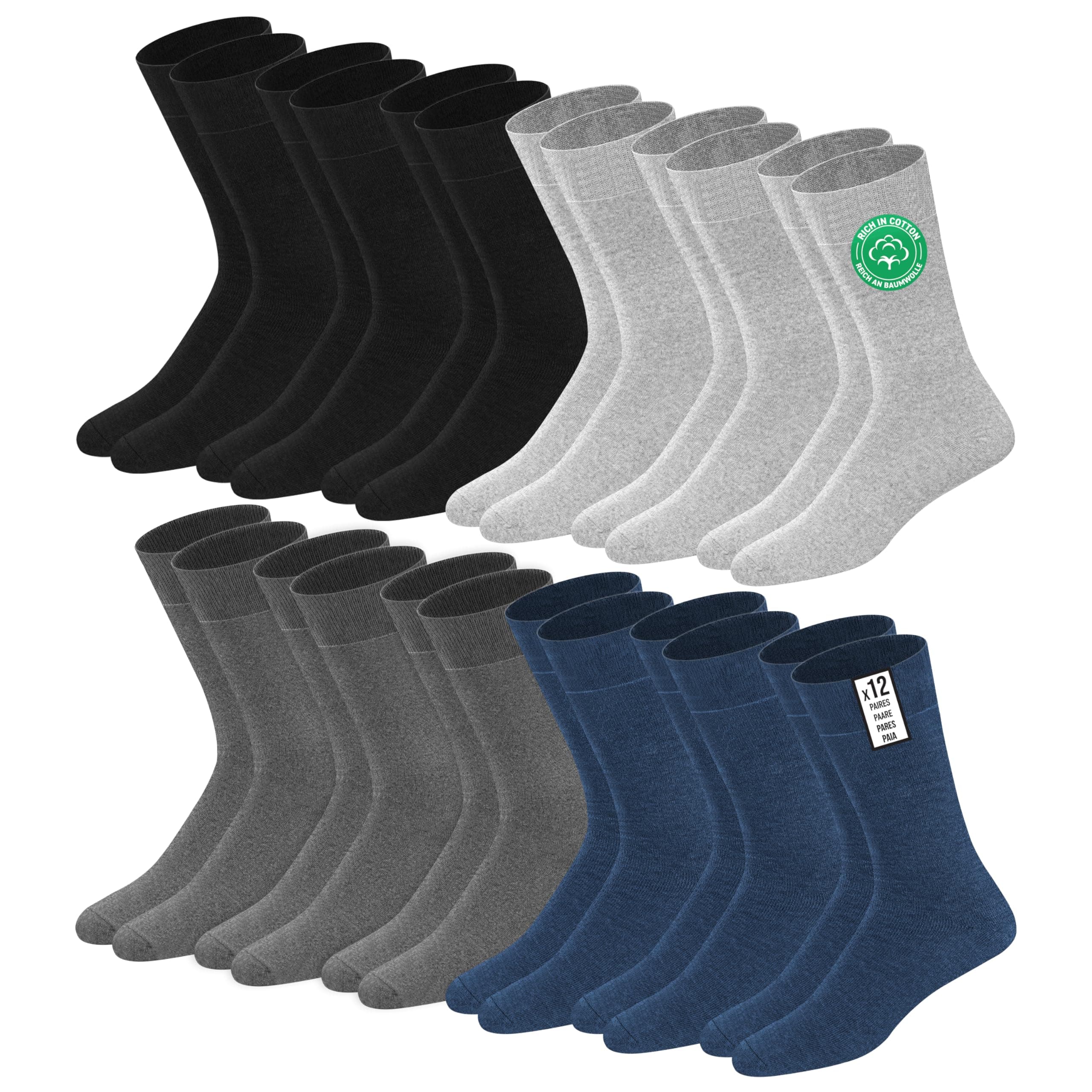 SOXCO Herrensocken aus Baumwolle Crew Länge, 12 Paare 35-38 🧦