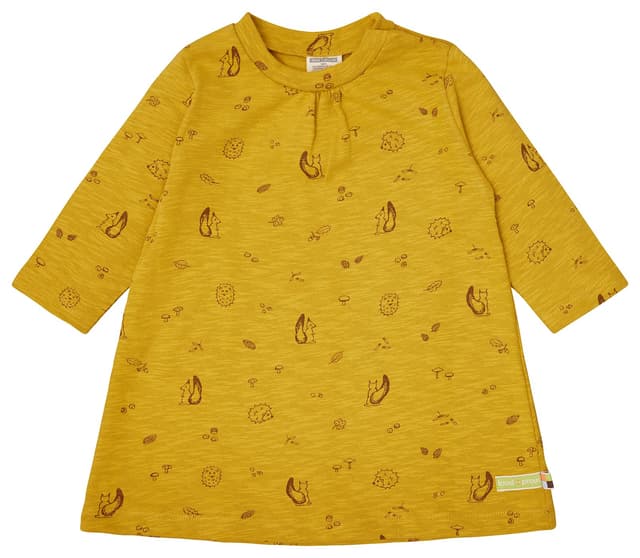 🌟 Reduziert! loud + proud Mädchen Slub Jersey mit Druck, GOTS Zertifiziert Kinderkleid 110-116 Curry