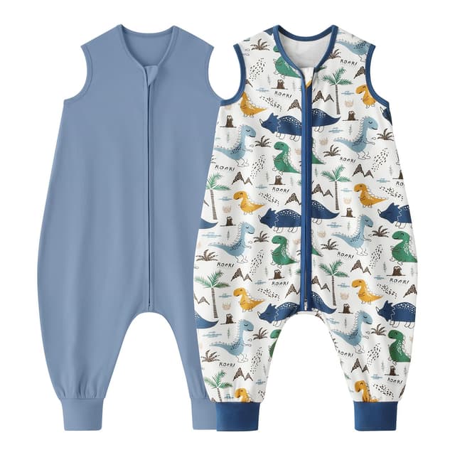 🦕 Looxii 2er Pack Baby Sommerschlafsack mit Füßen 0.5 Tog Schlafsack Baby 100% Baumwolle Blau Dinosaurier 100cm/4-6 Jahre