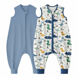 🦕 Looxii 2er Pack Baby Sommerschlafsack mit Füßen 0.5 Tog Schlafsack Baby 100% Baumwolle Blau Dinosaurier 100cm/4-6 Jahre