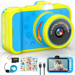 Kinderkamera mit 360°Drehzoom und LED-Blitz | Digitalkamera für Kinder mit 32G Karte | Spielzeug Geschenke für Kinder 3-12 | Blau 📸🎁