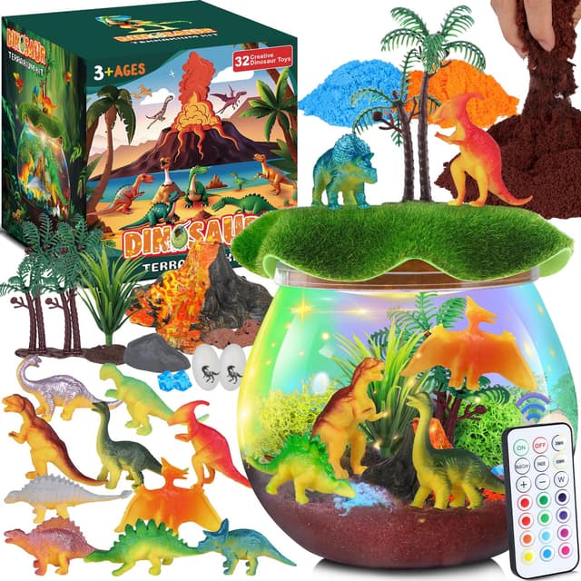 RONSTONE Dinosaurier Terrarium Set für Kinder ab 4 5 6 7 8+ Jahren 🦕🌋 | STEM Lernspielzeug mit LED-Vulkan & Fernbedienung