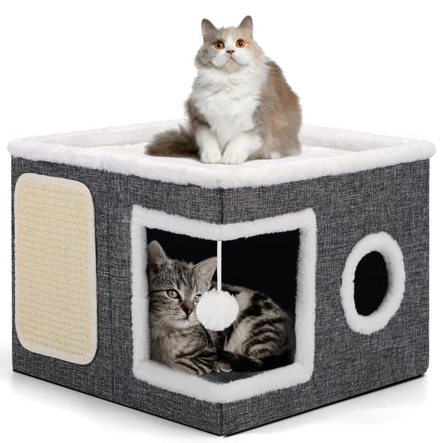 🐱🏠 Faltbares Katzenhaus Indoor große Katzen 2 Schicht Grau - Angebot