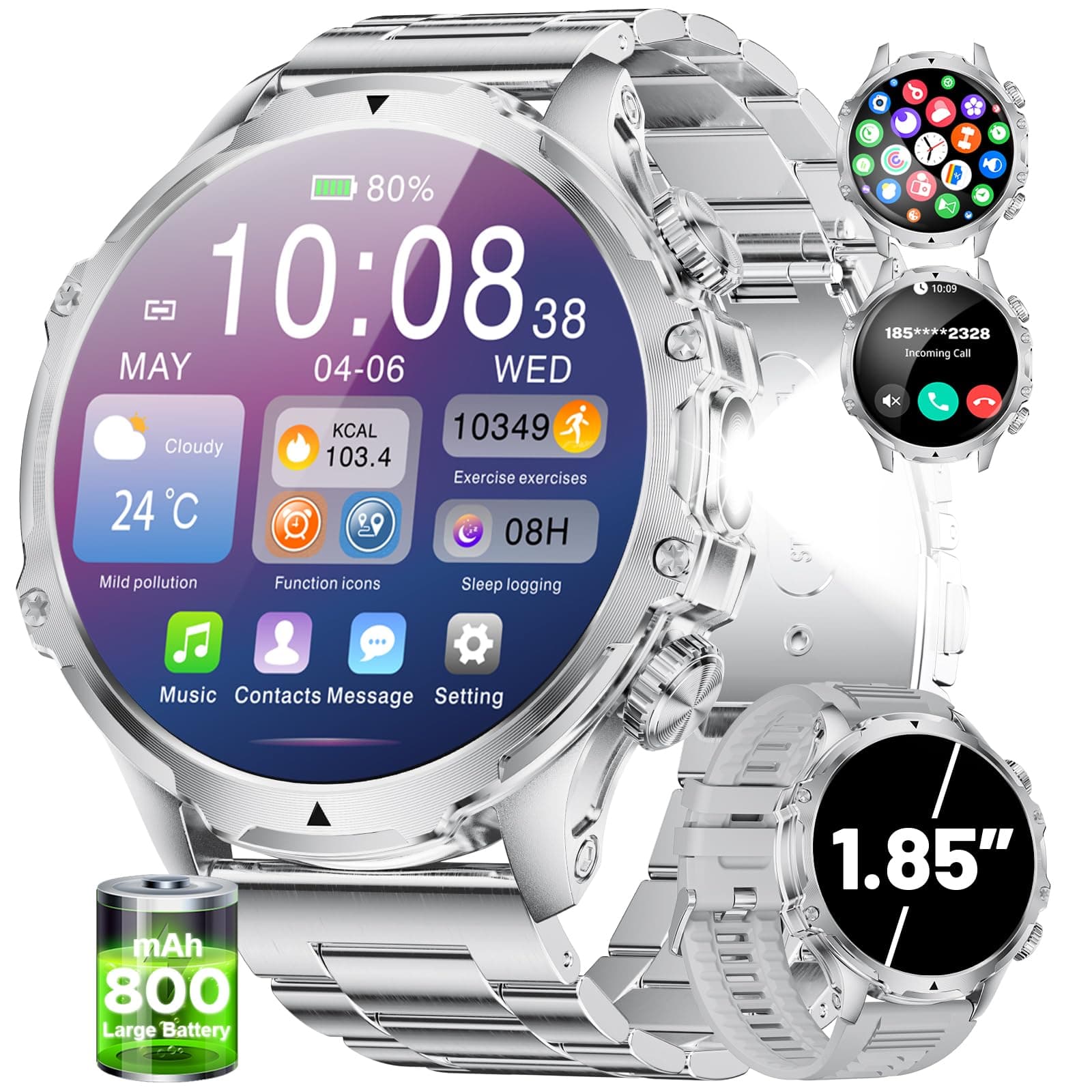 SUNKTA Smartwatch Herren Militär 1,85'' HD-Display Sportuhr 🔋