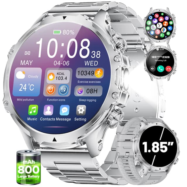 SUNKTA Smartwatch Herren Militär 1,85'' HD-Display Sportuhr 🔋