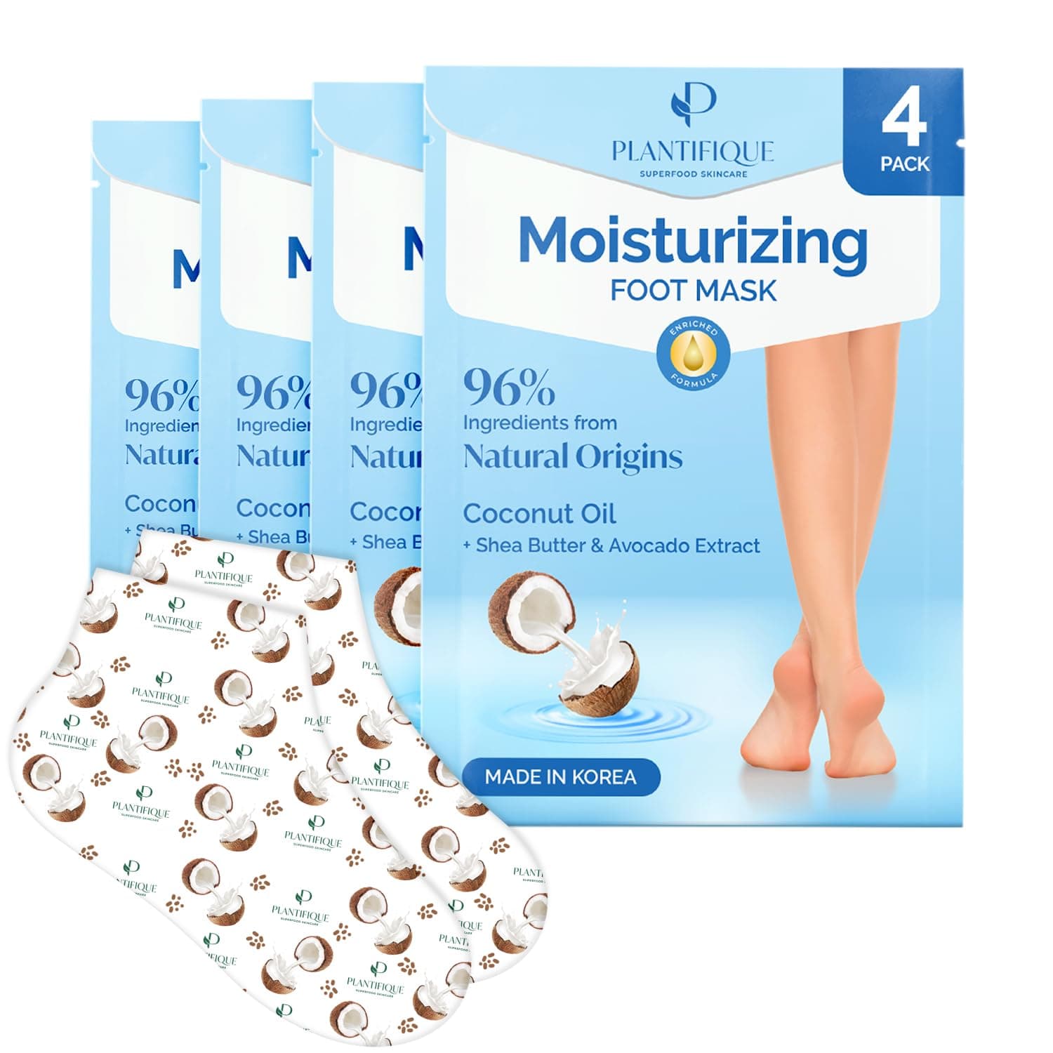 🌿👣 Plantifique Koreanische Fußmaske Socken, 4 Paar mit Box - Fusspflege Hornhaut Socken für Trockene Füße und Rissige Fersen