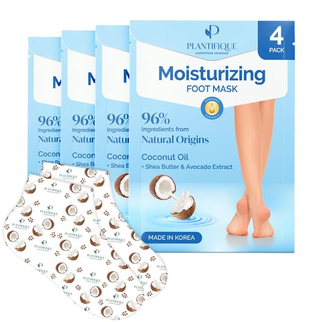 🌿👣 Plantifique Koreanische Fußmaske Socken, 4 Paar mit Box - Fusspflege Hornhaut Socken für Trockene Füße und Rissige Fersen