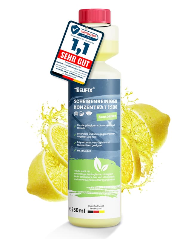 🚗 Treufix Scheibenwischwasser Konzentrat 250ml Premium Scheibenreiniger Auto 🌱 Made in DE Zitrusduft 250 ml (1er Pack)