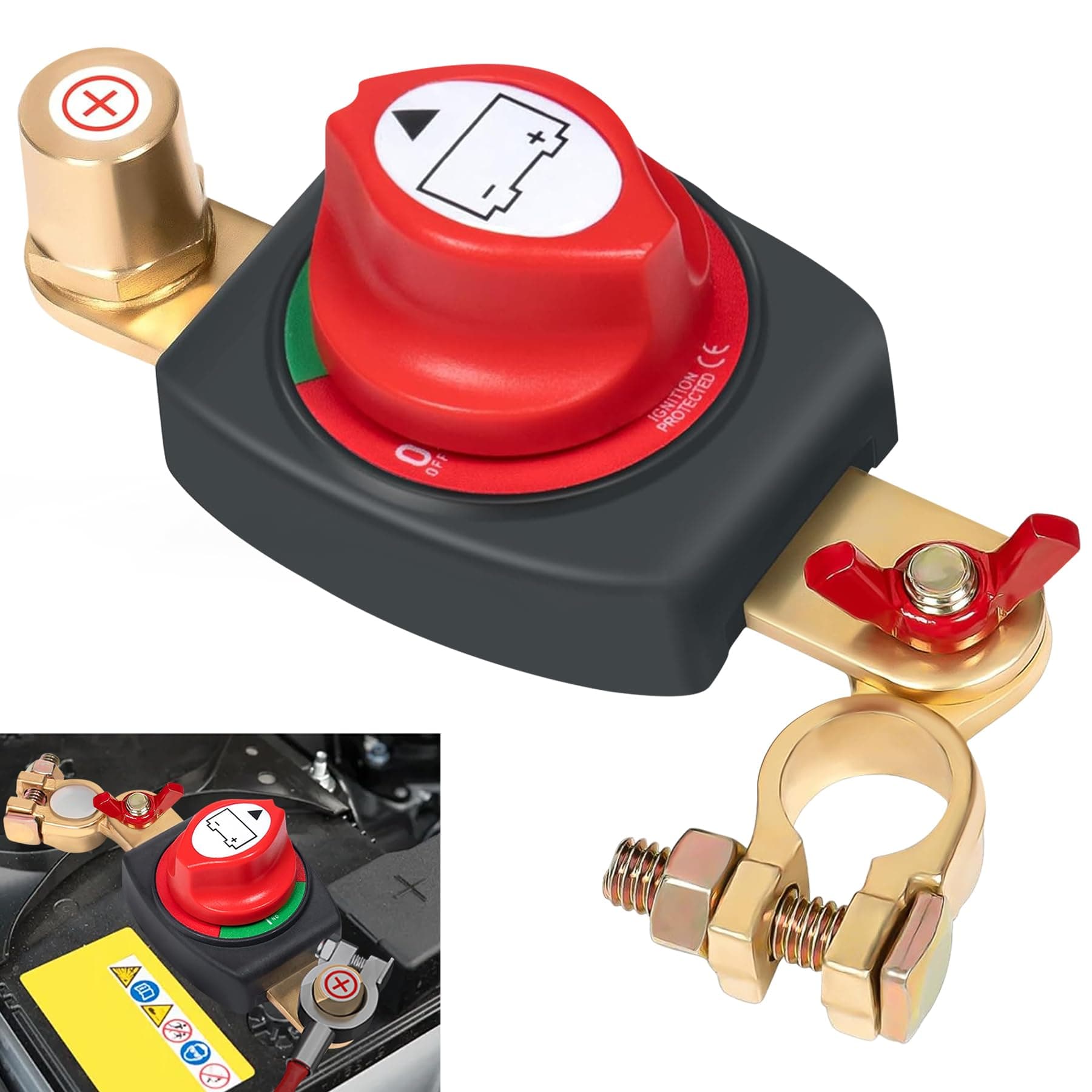 TZEKING Batteriehauptschalter Positiv,180° Einstellbarer Auto Batterie Trennschalter 12V-48V