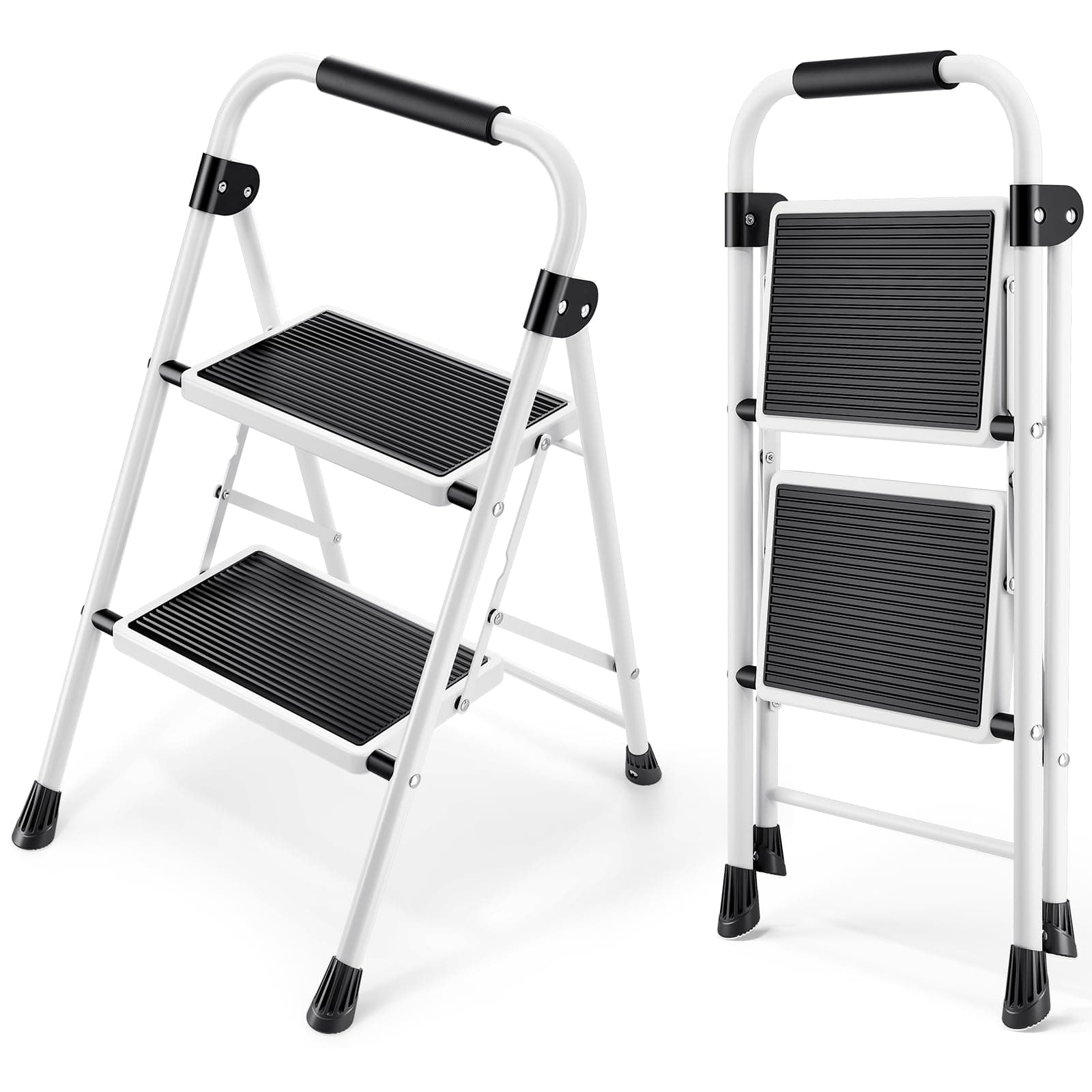 🌟 Deal des Tages! KINGRACK 2 Stufen Leiter mit Handläufen in Weiß 🌟