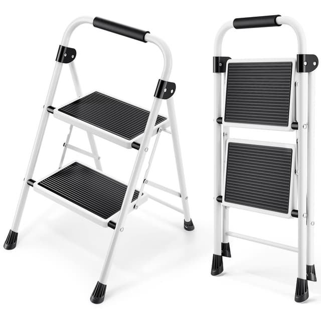 🌟 Deal des Tages! KINGRACK 2 Stufen Leiter mit Handläufen in Weiß 🌟